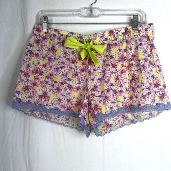 Victorias Secret Lace Trim Pajama Sleep Shorts Sz Small Ribbon Tie Floral Print - Picture 8 of 8